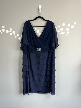 Jessica Howard Navy Beaded Tiered Chiffon Cocktail Dress Plus Size 24W